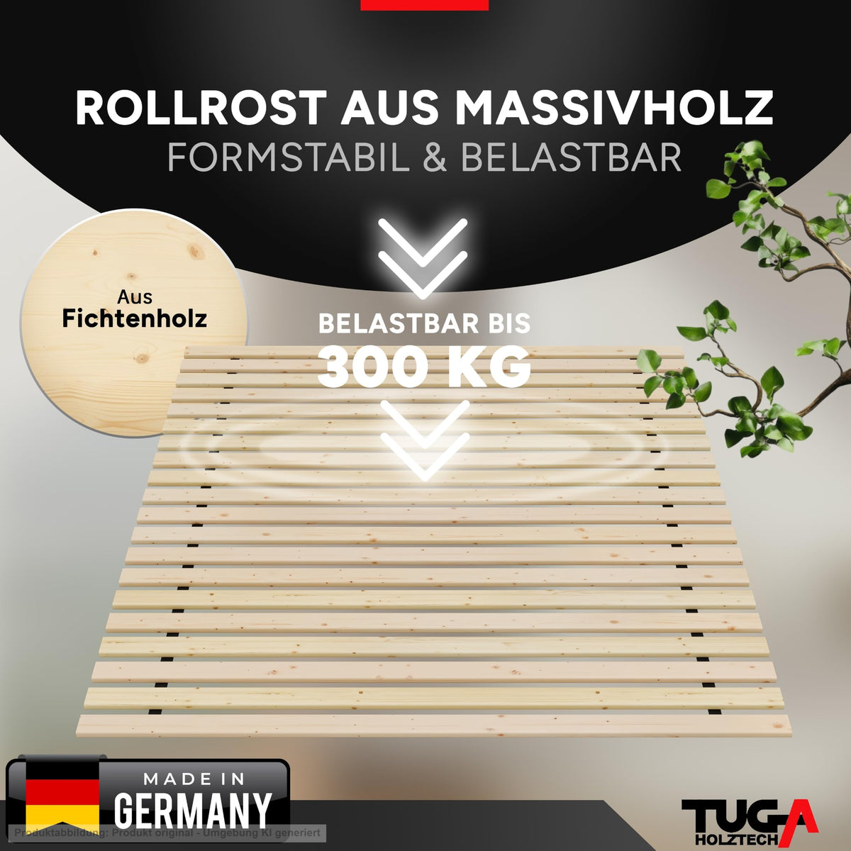 TUGA - Holztech Rollrost 90 x 200 cm 20mm 300kg Lattenrost Rolllattenrost Stabiler Bettrost Qualität aus Deutschland