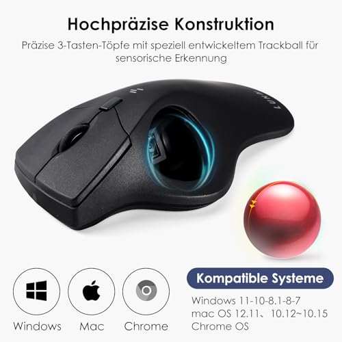 SANWA Trackball Maus mit Kabel, Leise Klik Programmierbar Taste, 600/800/1200/1600 DPI, Kabelgebundene ergonomische TrackBall, Kompatibel mit Winows, Mac, PC, Schwarz, GMATB39
