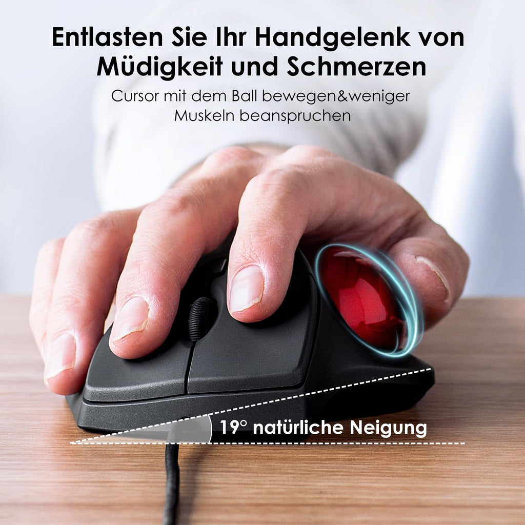 SANWA Trackball Maus mit Kabel, Leise Klik Programmierbar Taste, 600/800/1200/1600 DPI, Kabelgebundene ergonomische TrackBall, Kompatibel mit Winows, Mac, PC, Schwarz, GMATB39