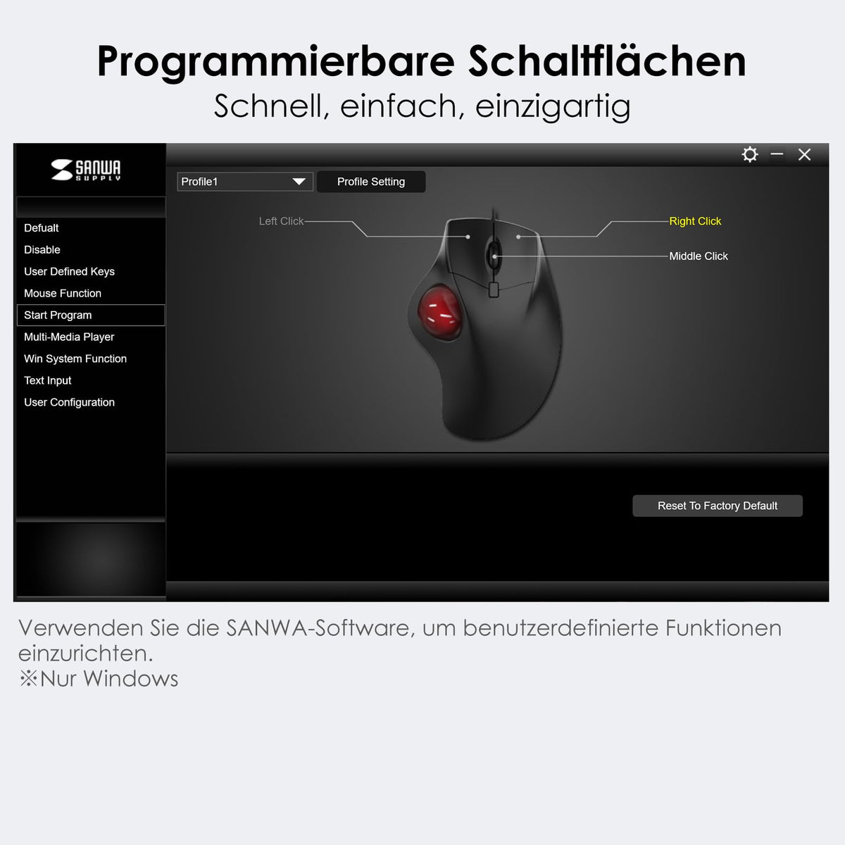 SANWA Trackball Maus mit Kabel, Leise Klik Programmierbar Taste, 600/800/1200/1600 DPI, Kabelgebundene ergonomische TrackBall, Kompatibel mit Winows, Mac, PC, Schwarz, GMATB39