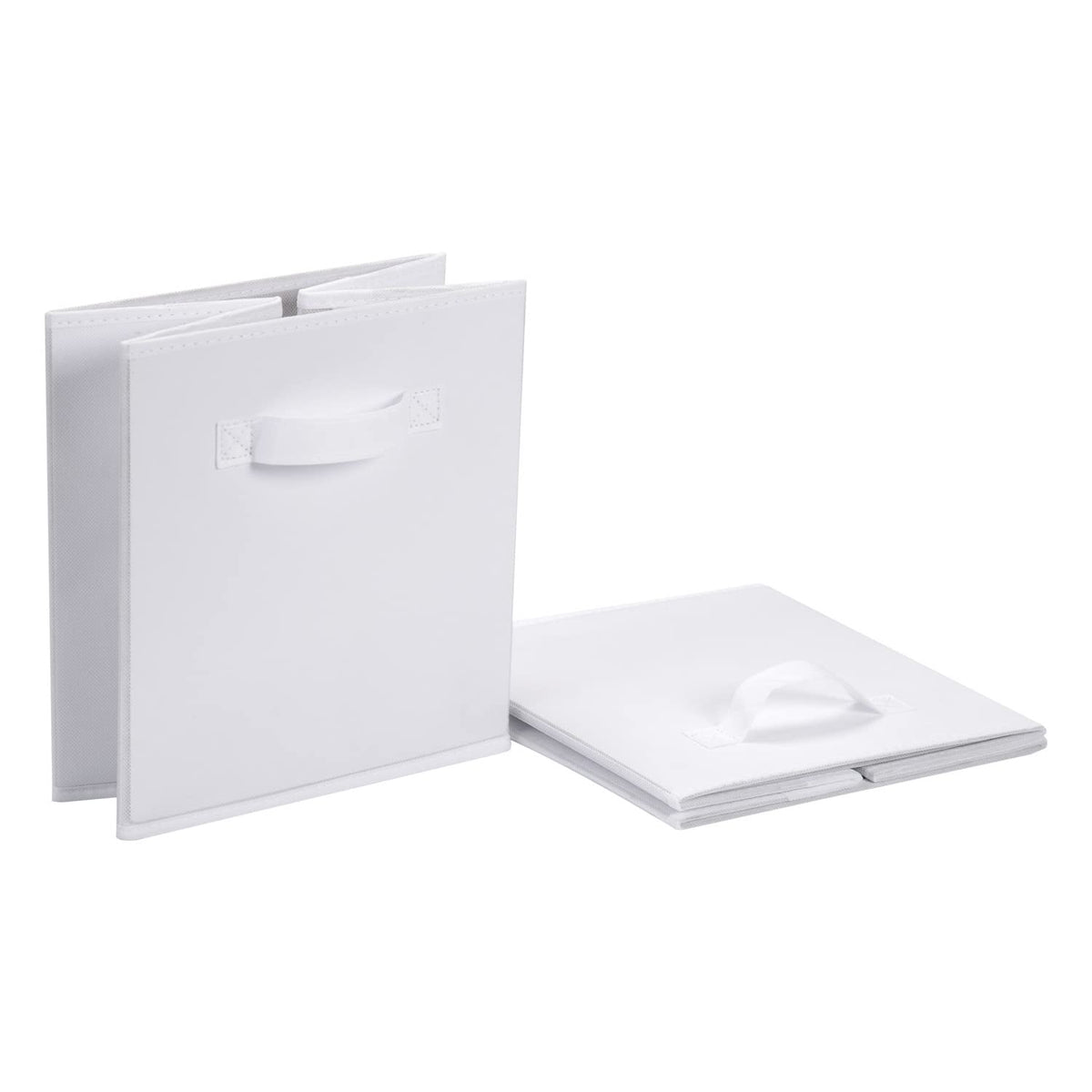 Amazon Basics zusammenklappbarer Aufbewahrungswürfel/Organizer aus Stoff mit Griffen, 33 cm x 33 cm x 33 cm, Einfarbig Weiß, 6 Stück
