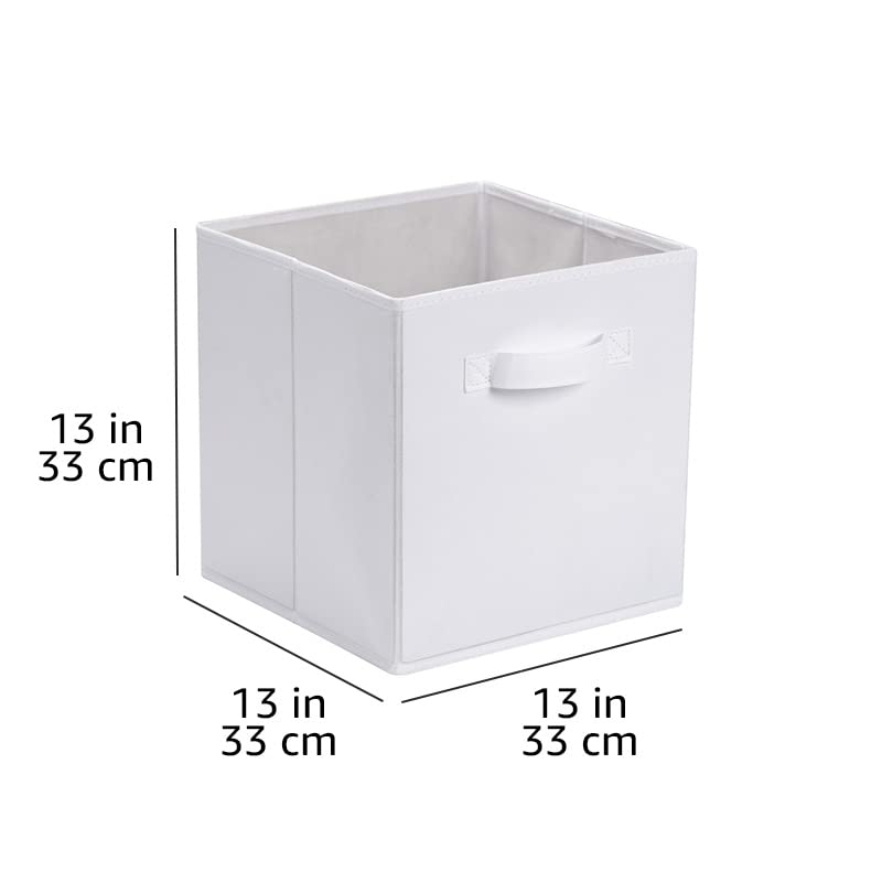 Amazon Basics zusammenklappbarer Aufbewahrungswürfel/Organizer aus Stoff mit Griffen, 33 cm x 33 cm x 33 cm, Einfarbig Weiß, 6 Stück