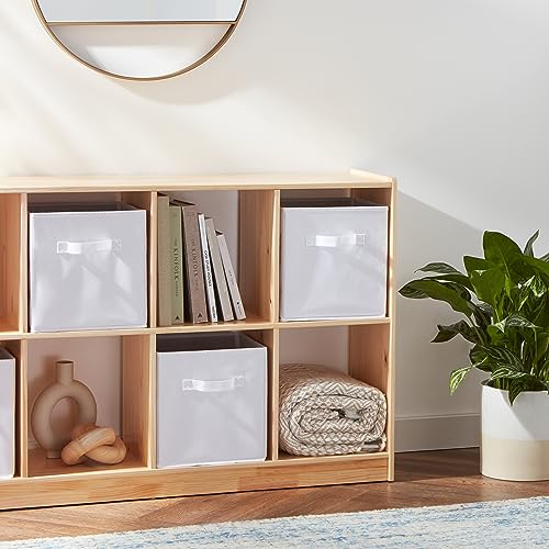 Amazon Basics zusammenklappbarer Aufbewahrungswürfel/Organizer aus Stoff mit Griffen, 33 cm x 33 cm x 33 cm, Einfarbig Weiß, 6 Stück