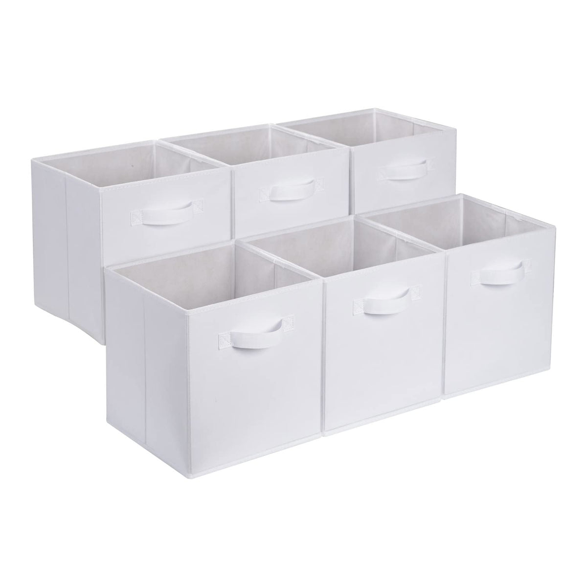 Amazon Basics zusammenklappbarer Aufbewahrungswürfel/Organizer aus Stoff mit Griffen, 33 cm x 33 cm x 33 cm, Einfarbig Weiß, 6 Stück