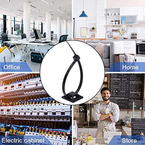 200 Stück Kabelbinder Schwarz Set 120mm/150mm und 100 Stück Starken Selbstklebend Basishalter, Nylon Kunststoff Kabel Binder, UV-beständiges, für Heim Büro Industriell