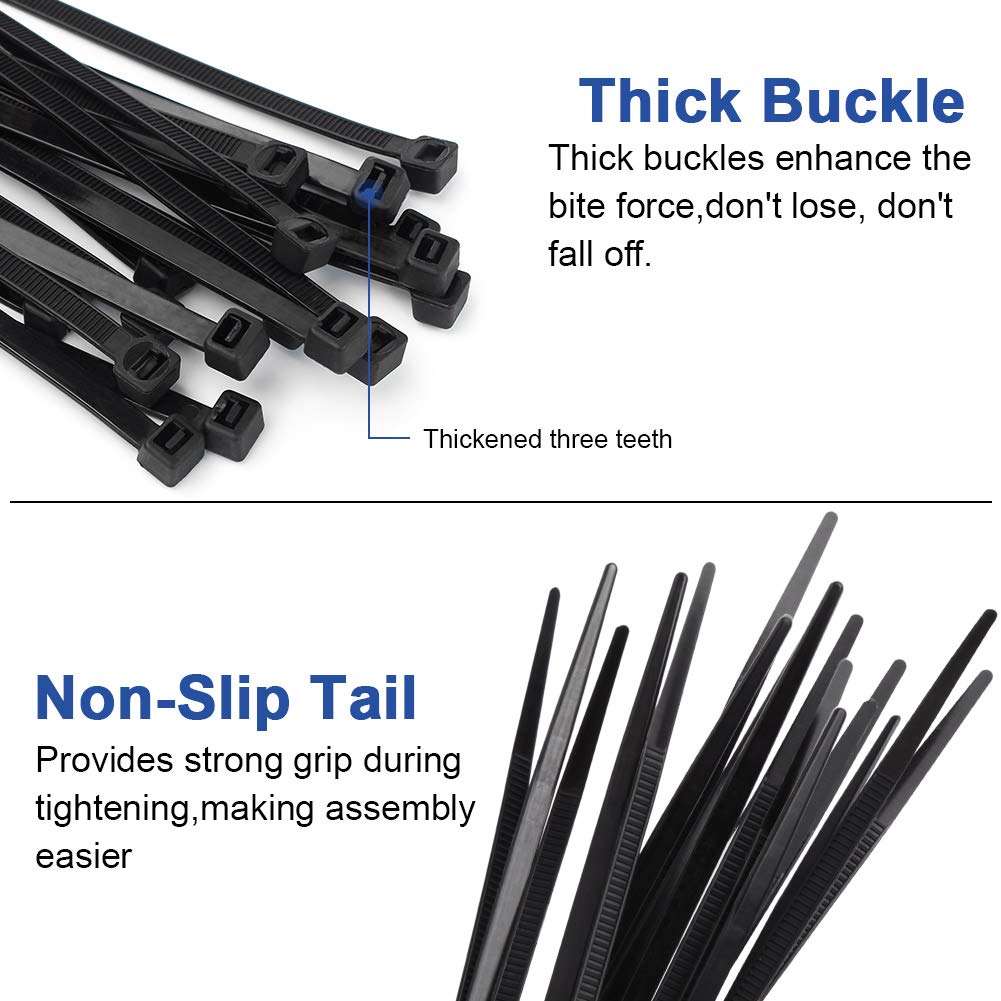 200 Stück Kabelbinder Schwarz Set 120mm/150mm und 100 Stück Starken Selbstklebend Basishalter, Nylon Kunststoff Kabel Binder, UV-beständiges, für Heim Büro Industriell