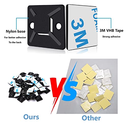 200 Stück Kabelbinder Schwarz Set 120mm/150mm und 100 Stück Starken Selbstklebend Basishalter, Nylon Kunststoff Kabel Binder, UV-beständiges, für Heim Büro Industriell