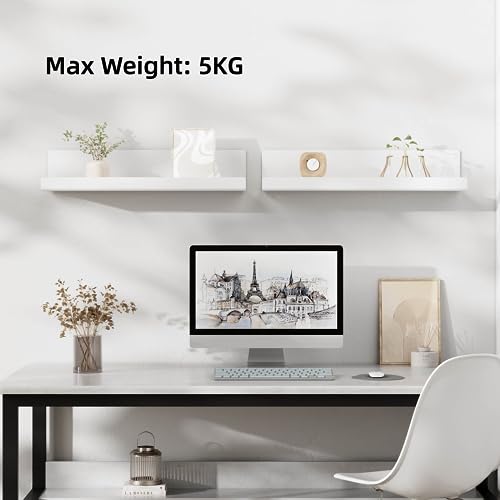 Wandregal Ohne Bohren Schweberegal - 2er Set Weiß Acryl Regal Wand für Bücher and Fotos, Home Decoration Wall Shelf für Küche, Bad, Büro, Wohnzimmer(32x10x8cm)