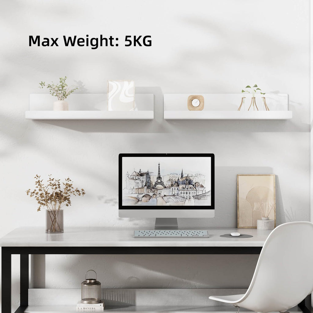 Wandregal Ohne Bohren Schweberegal - 2er Set Weiß Acryl Regal Wand für Bücher and Fotos, Home Decoration Wall Shelf für Küche, Bad, Büro, Wohnzimmer(32x10x8cm)