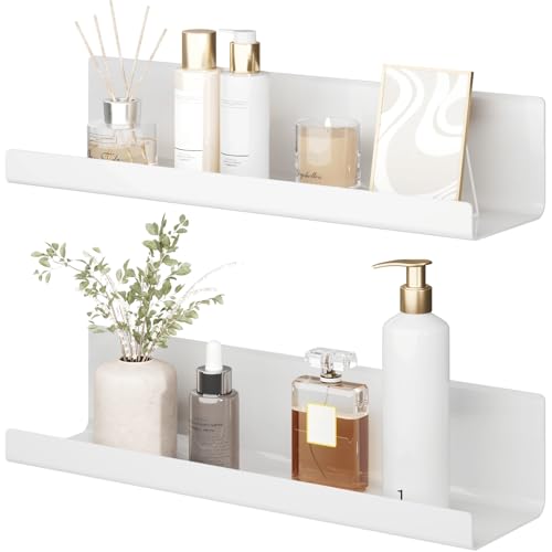 Wandregal Ohne Bohren Schweberegal - 2er Set Weiß Acryl Regal Wand für Bücher and Fotos, Home Decoration Wall Shelf für Küche, Bad, Büro, Wohnzimmer(32x10x8cm)