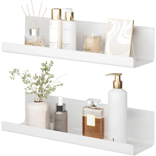 Wandregal Ohne Bohren Schweberegal - 2er Set Weiß Acryl Regal Wand für Bücher and Fotos, Home Decoration Wall Shelf für Küche, Bad, Büro, Wohnzimmer(32x10x8cm)