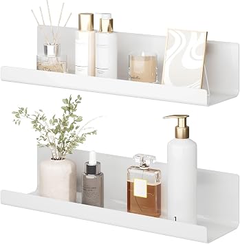 Wandregal Ohne Bohren Schweberegal - 2er Set Weiß Acryl Regal Wand für Bücher and Fotos, Home Decoration Wall Shelf für Küche, Bad, Büro, Wohnzimmer(32x10x8cm)