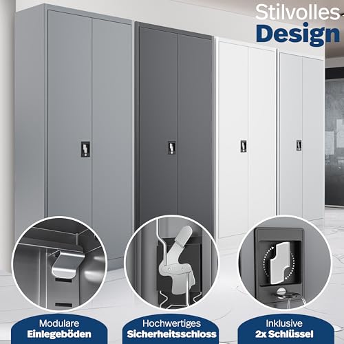 KESSER® Aktenschrank abschließbar mit Flügeltüren 180x80x40cm | Büroschrank aus Stahl mit 4 höhenverstellbaren Einlegeböden | Mehrzweckschrank 5 flexible Fächer, max. 40 kg pro Fach, inkl. 2 Schlüssel