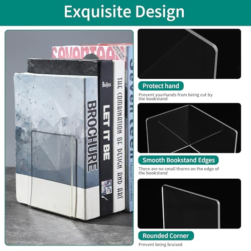 10 Stück Transparenten Buchstützen-Set, 40 Stück Anti-Rutsch-Pad-Acryl-Buchstütze, 3mm verdickt Stück Klarer Buchständer kann für Buchhalter, Bibliotheks-Buchständer, Bücherstützen, Büro-Bookends