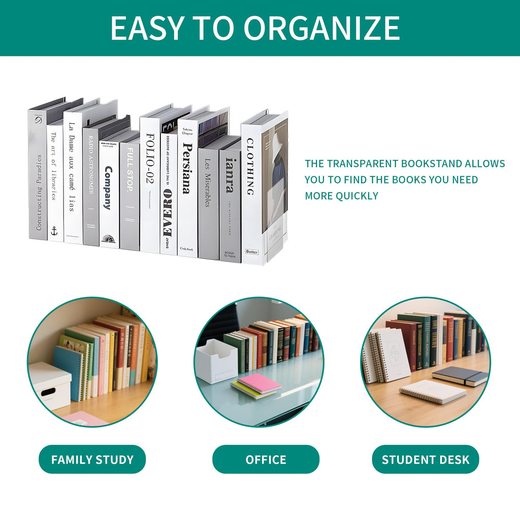 10 Stück Transparenten Buchstützen-Set, 40 Stück Anti-Rutsch-Pad-Acryl-Buchstütze, 3mm verdickt Stück Klarer Buchständer kann für Buchhalter, Bibliotheks-Buchständer, Bücherstützen, Büro-Bookends