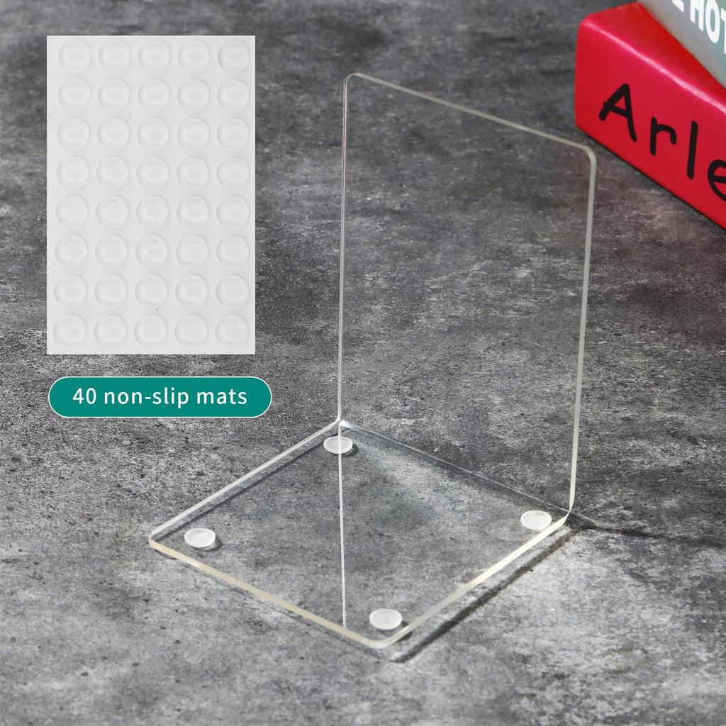 10 Stück Transparenten Buchstützen-Set, 40 Stück Anti-Rutsch-Pad-Acryl-Buchstütze, 3mm verdickt Stück Klarer Buchständer kann für Buchhalter, Bibliotheks-Buchständer, Bücherstützen, Büro-Bookends