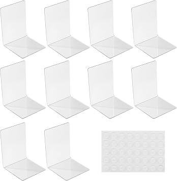 10 Stück Transparenten Buchstützen-Set, 40 Stück Anti-Rutsch-Pad-Acryl-Buchstütze, 3mm verdickt Stück Klarer Buchständer kann für Buchhalter, Bibliotheks-Buchständer, Bücherstützen, Büro-Bookends