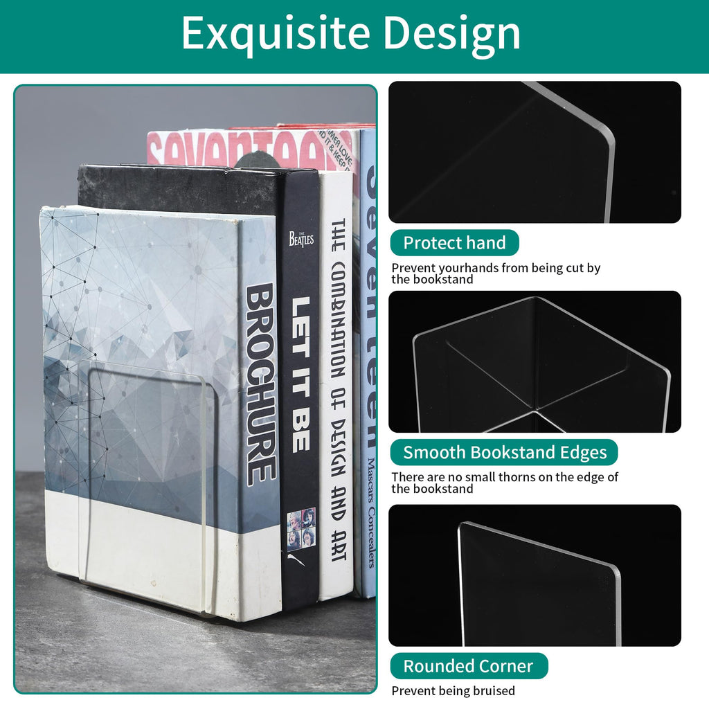 10 Stück Transparenten Buchstützen-Set, 40 Stück Anti-Rutsch-Pad-Acryl-Buchstütze, 3mm verdickt Stück Klarer Buchständer kann für Buchhalter, Bibliotheks-Buchständer, Bücherstützen, Büro-Bookends