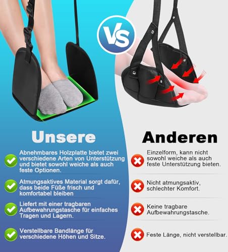 M MOACC Flugzeug Fußstütze Fuß Hängematte, Fußstütze aus Premium Memory Foam, tragbare verstellbare Flugzeug Beinauflage, nicht kollidieren Fußstütze bietet Entspannung und Komfort für lange Flüge