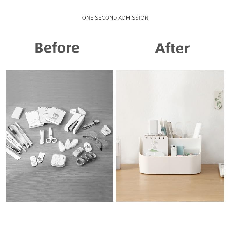 Rhys 5 Fächer Bambus Büro Organizer, Multifunktional Aufbewahrungsbox,Desk Organizer, für Smartphones, Kosmetika, Stifte, Kleine GegenstäNde Verwendet Werden, Weiß