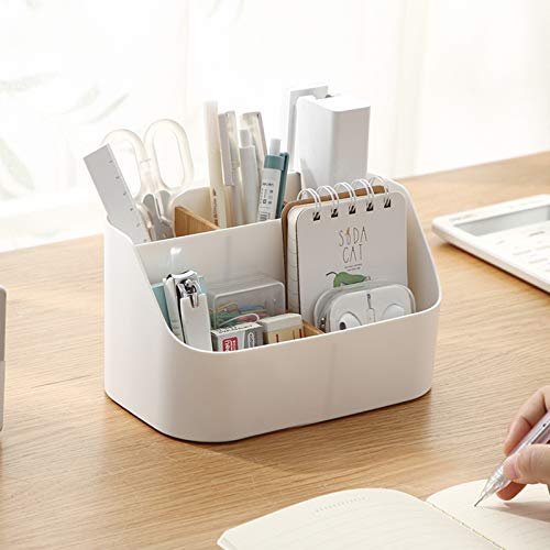 Rhys 5 Fächer Bambus Büro Organizer, Multifunktional Aufbewahrungsbox,Desk Organizer, für Smartphones, Kosmetika, Stifte, Kleine GegenstäNde Verwendet Werden, Weiß