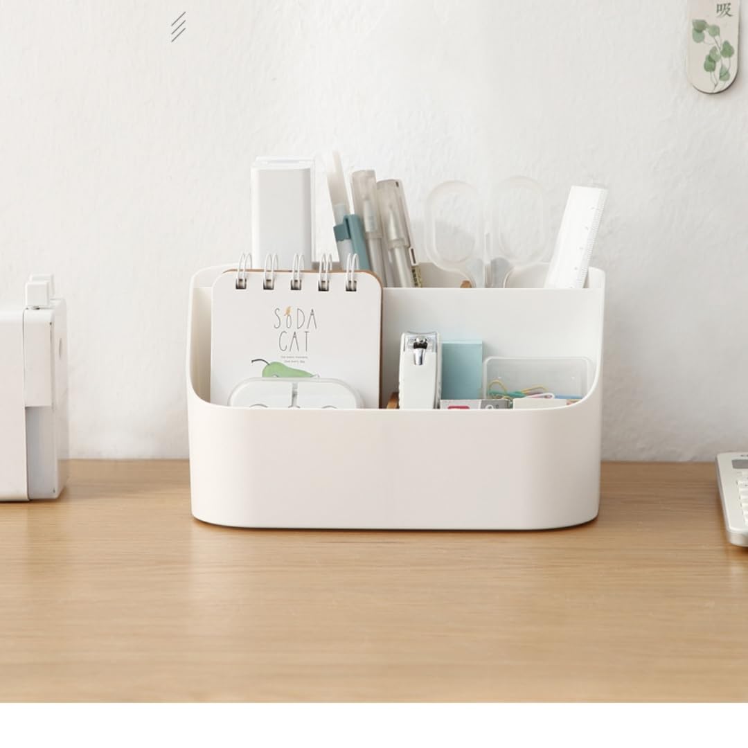 Rhys 5 Fächer Bambus Büro Organizer, Multifunktional Aufbewahrungsbox,Desk Organizer, für Smartphones, Kosmetika, Stifte, Kleine GegenstäNde Verwendet Werden, Weiß