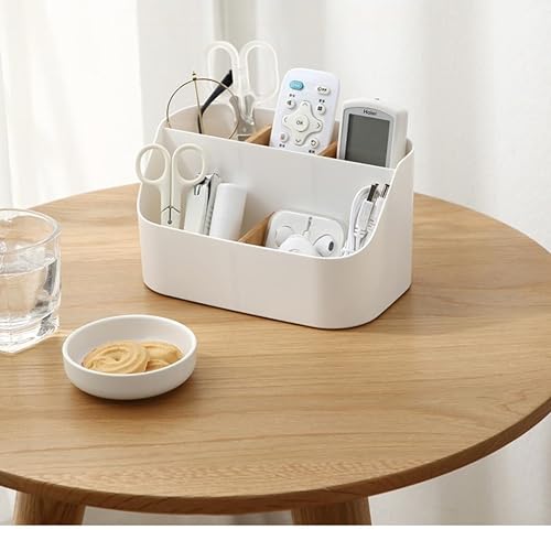 Rhys 5 Fächer Bambus Büro Organizer, Multifunktional Aufbewahrungsbox,Desk Organizer, für Smartphones, Kosmetika, Stifte, Kleine GegenstäNde Verwendet Werden, Weiß
