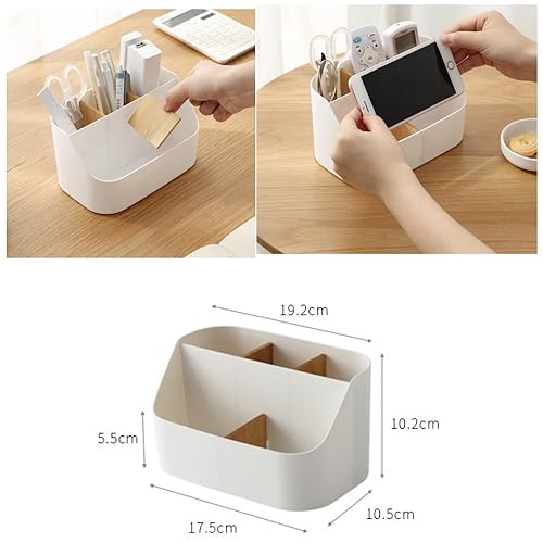 Rhys 5 Fächer Bambus Büro Organizer, Multifunktional Aufbewahrungsbox,Desk Organizer, für Smartphones, Kosmetika, Stifte, Kleine GegenstäNde Verwendet Werden, Weiß