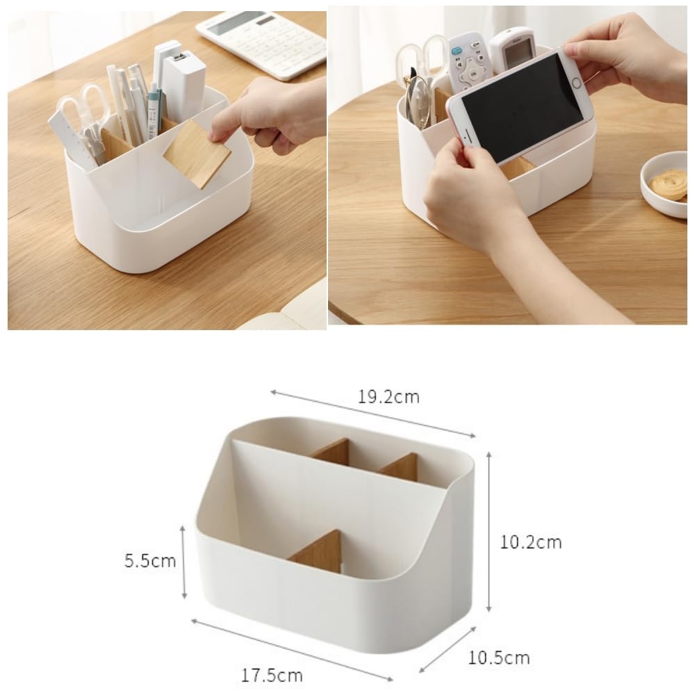 Rhys 5 Fächer Bambus Büro Organizer, Multifunktional Aufbewahrungsbox,Desk Organizer, für Smartphones, Kosmetika, Stifte, Kleine GegenstäNde Verwendet Werden, Weiß