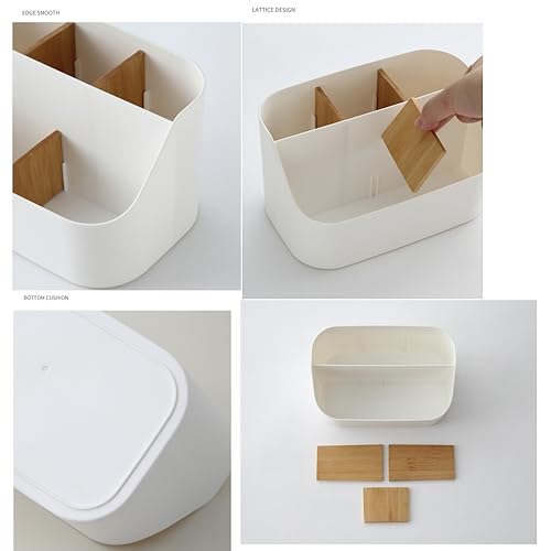 Rhys 5 Fächer Bambus Büro Organizer, Multifunktional Aufbewahrungsbox,Desk Organizer, für Smartphones, Kosmetika, Stifte, Kleine GegenstäNde Verwendet Werden, Weiß