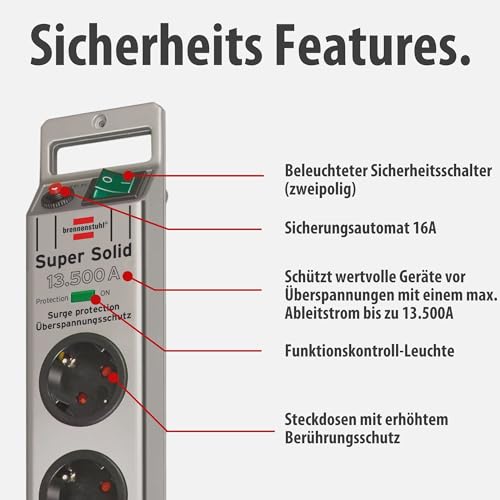 Brennenstuhl Super-Solid, Steckdosenleiste 5-Fach mit Überspannungsschutz