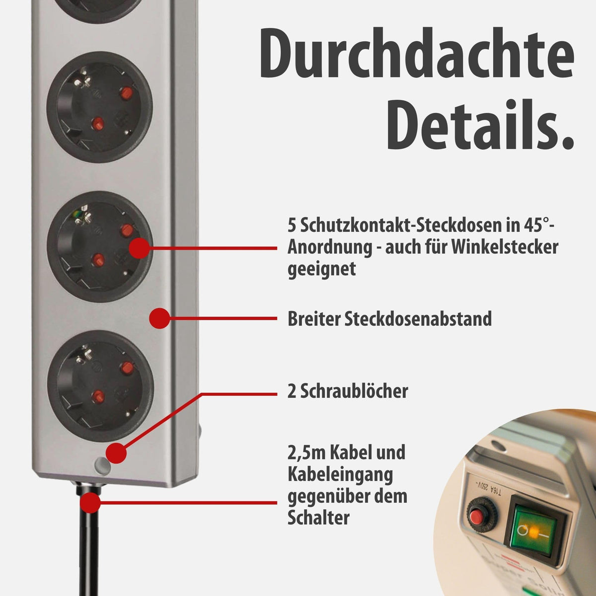 Brennenstuhl Super-Solid, Steckdosenleiste 5-Fach mit Überspannungsschutz