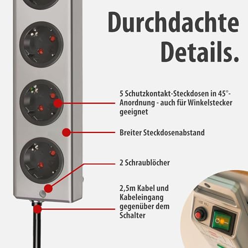 Brennenstuhl Super-Solid, Steckdosenleiste 5-Fach mit Überspannungsschutz