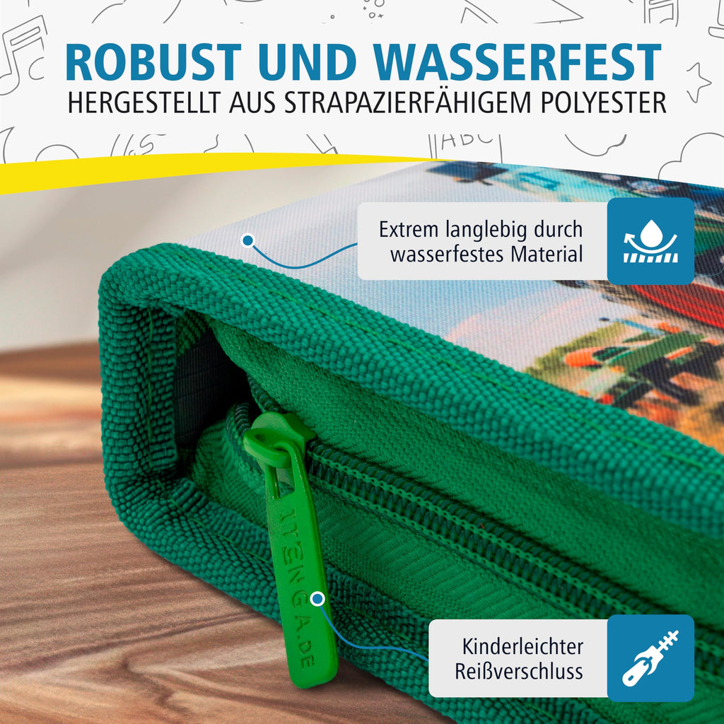 itenga Federmäppchen Jungen 28-teilig gefüllt – Schüler-Etui 1-Zipper mit Stiften, Lineal & Zubehör – Mäppchen Schule Grundschule (Motiv Traktor)