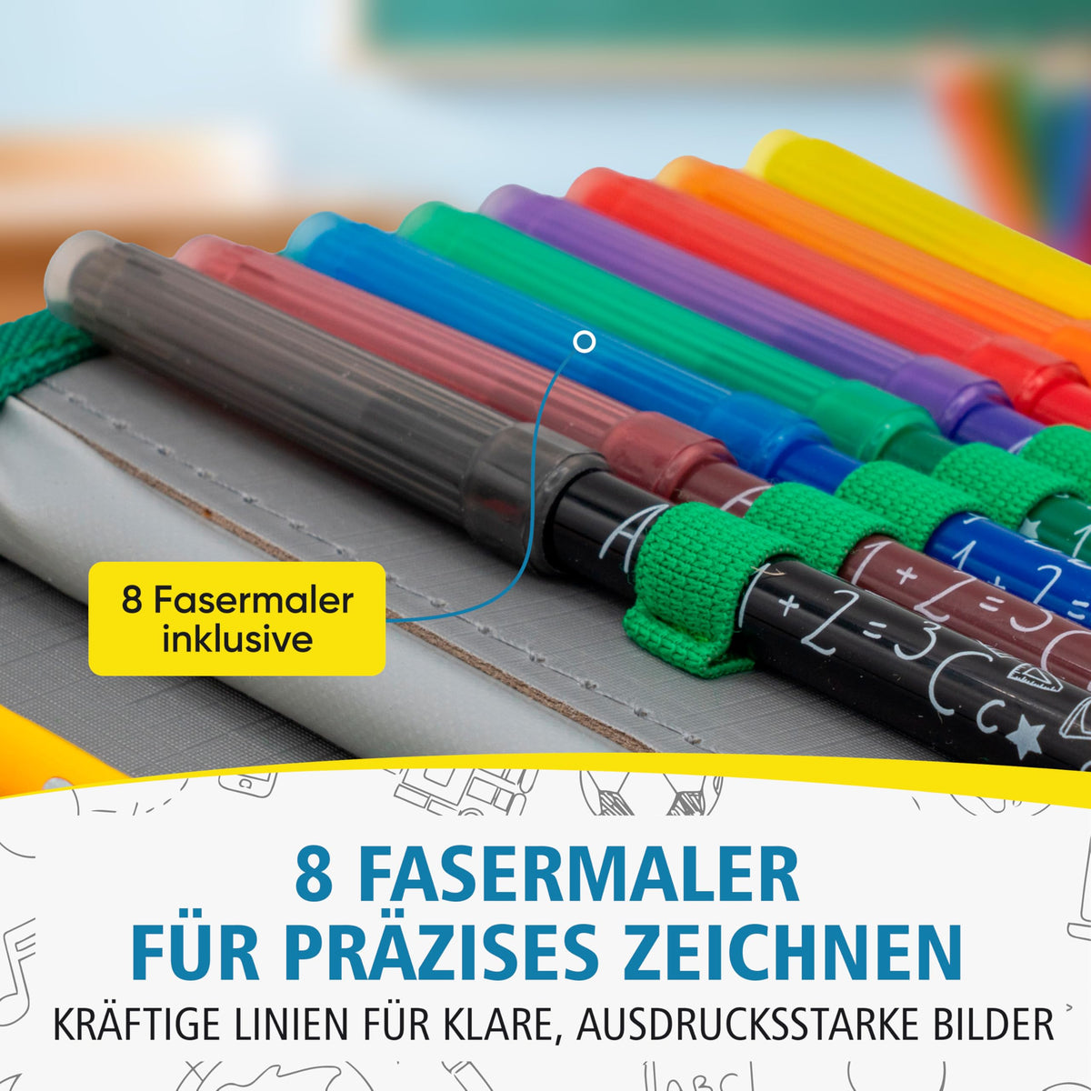 itenga Federmäppchen Jungen 28-teilig gefüllt – Schüler-Etui 1-Zipper mit Stiften, Lineal & Zubehör – Mäppchen Schule Grundschule (Motiv Traktor)