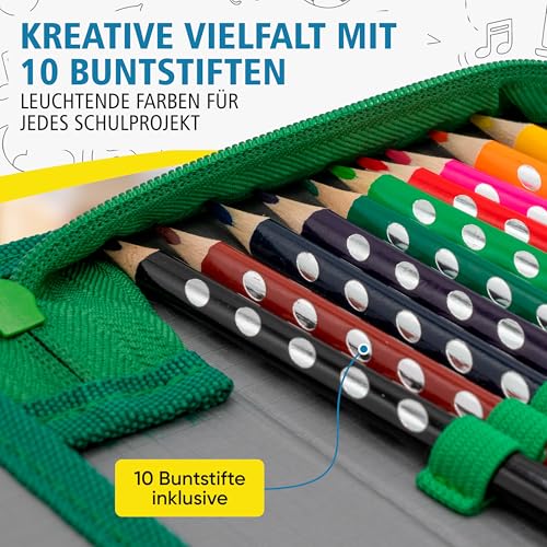 itenga Federmäppchen Jungen 28-teilig gefüllt – Schüler-Etui 1-Zipper mit Stiften, Lineal & Zubehör – Mäppchen Schule Grundschule (Motiv Traktor)