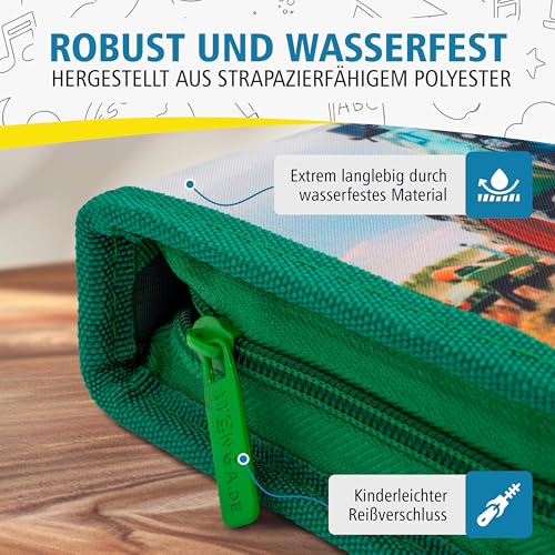 itenga Federmäppchen Jungen 28-teilig gefüllt – Schüler-Etui 1-Zipper mit Stiften, Lineal & Zubehör – Mäppchen Schule Grundschule (Motiv Traktor)