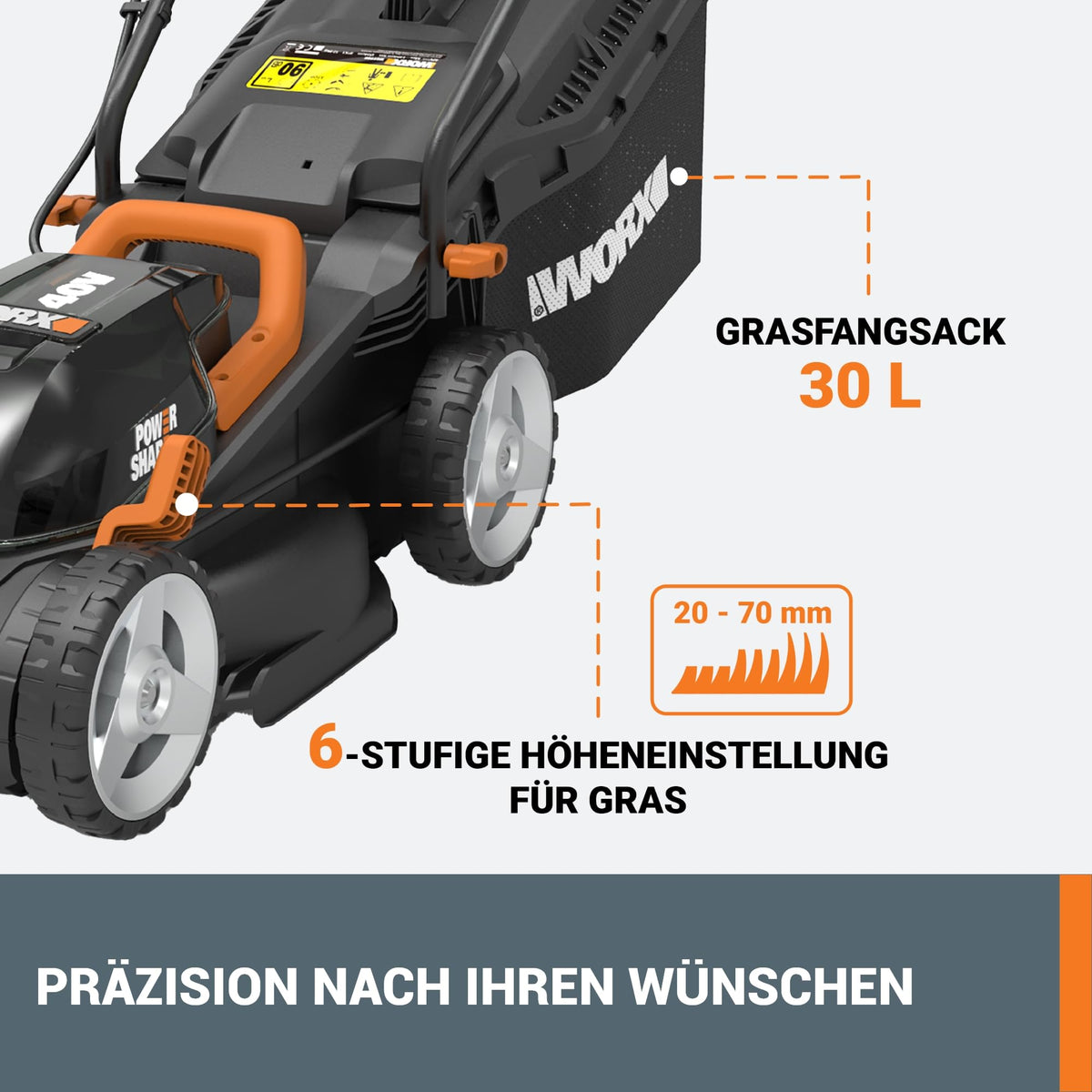 WORX WG779E.1 Akku-Rasenmäher 40V, 34 cm, für Rasenflächen bis 460m²