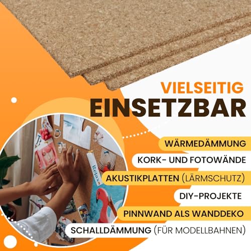 EKB Korkplatte 100x50cm 4mm stark I Natürliche Presskorkplatte für Pinnwand, Wanddekoration oder Schallschutz Akustikplatte I Umweltfreundliches DIY-Projektmaterial zum Basteln & Modellbau