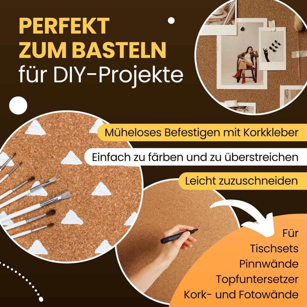 EKB Korkplatte 100x50cm 4mm stark I Natürliche Presskorkplatte für Pinnwand, Wanddekoration oder Schallschutz Akustikplatte I Umweltfreundliches DIY-Projektmaterial zum Basteln & Modellbau