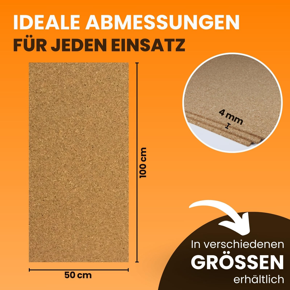 EKB Korkplatte 100x50cm 4mm stark I Natürliche Presskorkplatte für Pinnwand, Wanddekoration oder Schallschutz Akustikplatte I Umweltfreundliches DIY-Projektmaterial zum Basteln & Modellbau