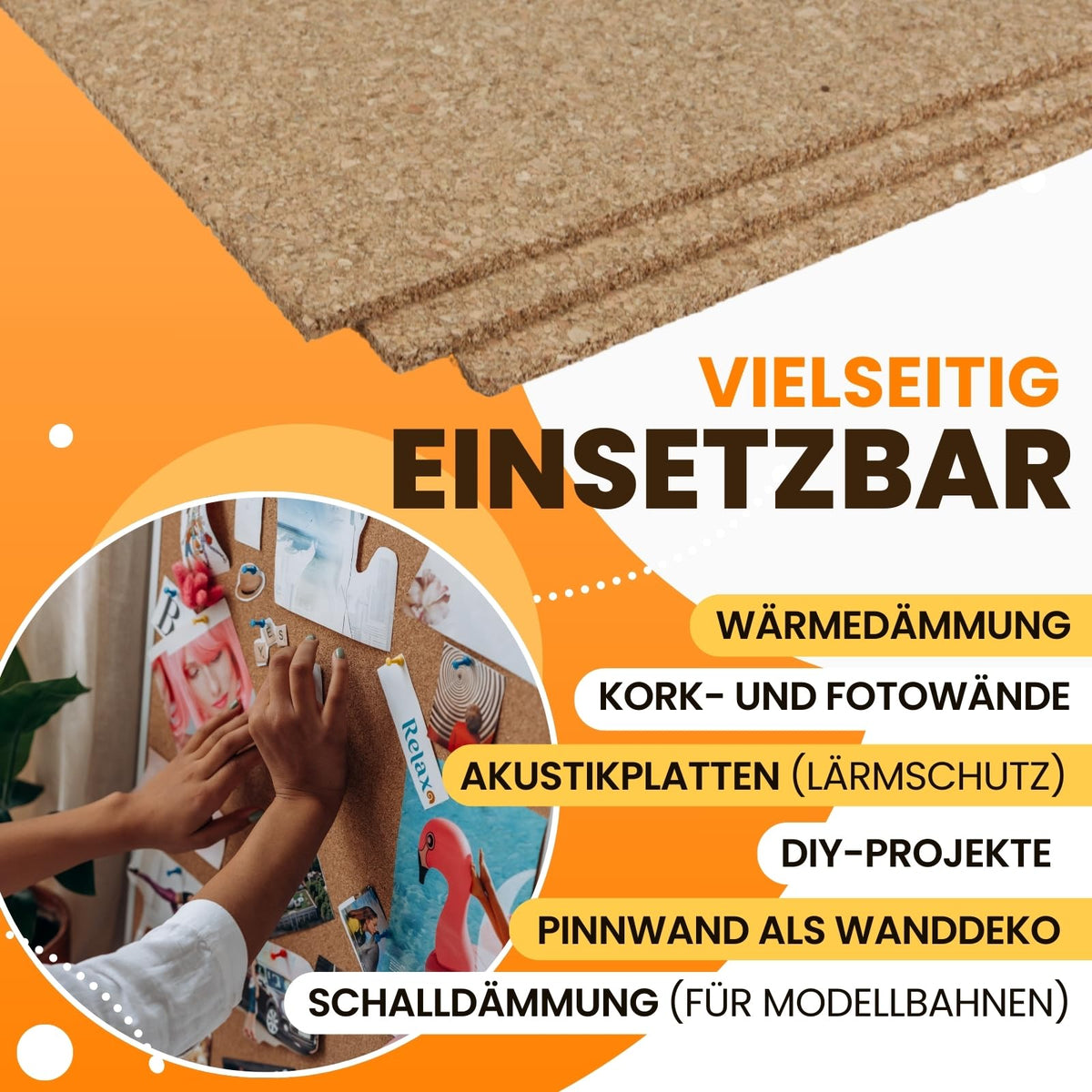 EKB Korkplatte 100x50cm 4mm stark I Natürliche Presskorkplatte für Pinnwand, Wanddekoration oder Schallschutz Akustikplatte I Umweltfreundliches DIY-Projektmaterial zum Basteln & Modellbau