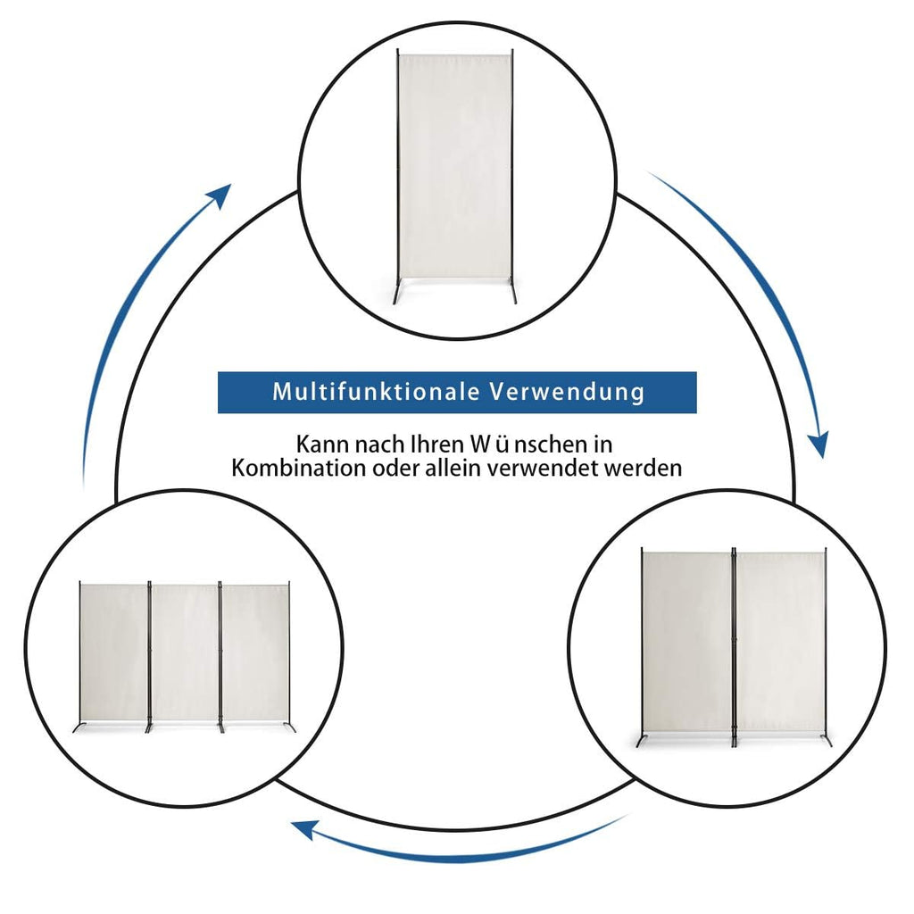 FANTASK 260 x 183cm Raumteiler, Paravent 3 teilig klappbar, Trennwand Wandschirm aus Metall & Polyester, Sichtschutz Room Divider Innen für Zuhause Büro Terrasse, Extra breit