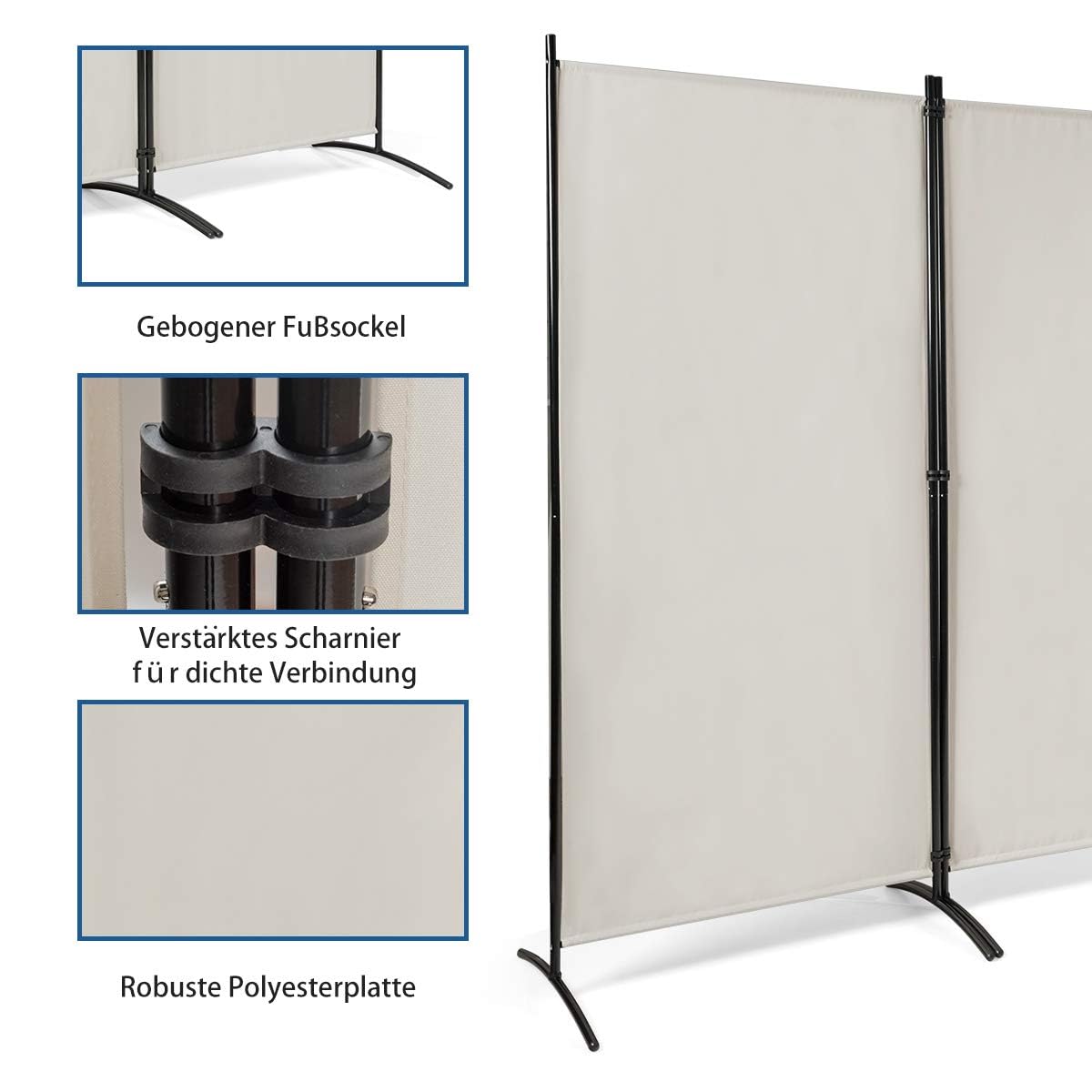 FANTASK 260 x 183cm Raumteiler, Paravent 3 teilig klappbar, Trennwand Wandschirm aus Metall & Polyester, Sichtschutz Room Divider Innen für Zuhause Büro Terrasse, Extra breit