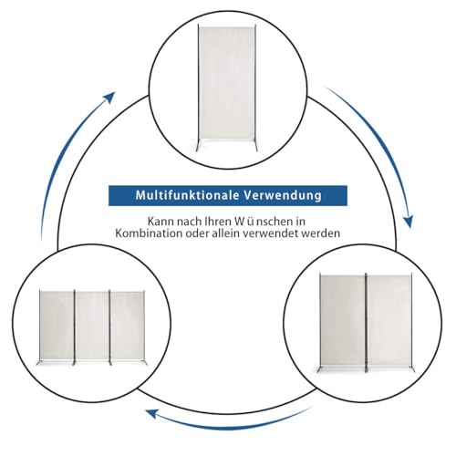 FANTASK 260 x 183cm Raumteiler, Paravent 3 teilig klappbar, Trennwand Wandschirm aus Metall & Polyester, Sichtschutz Room Divider Innen für Zuhause Büro Terrasse, Extra breit