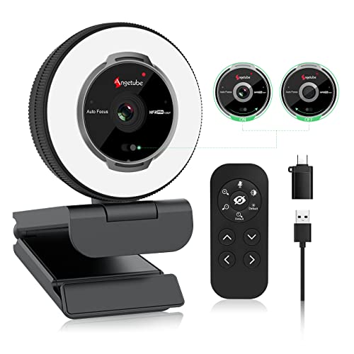 Angetube 60FPS 1080P Webcam mit Ringlicht - PC Kamera mit 5X Digitalzoom