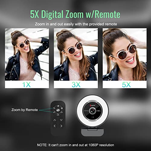 Angetube 60FPS 1080P Webcam mit Ringlicht - PC Kamera mit 5X Digitalzoom