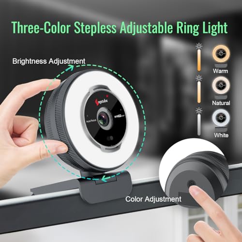 Angetube 60FPS 1080P Webcam mit Ringlicht - PC Kamera mit 5X Digitalzoom