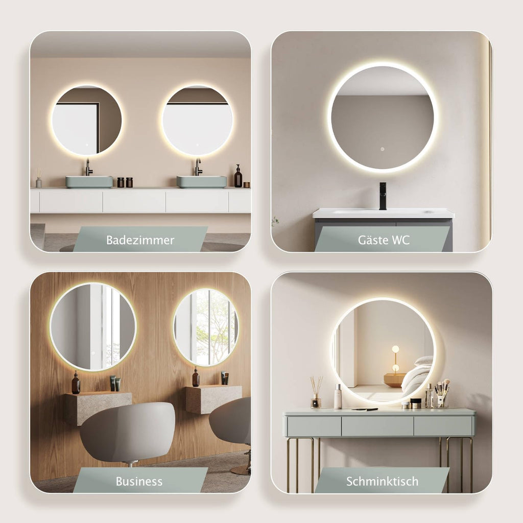 HOKO LED-Badspiegel rund 60 cm, mit Touch-Schalter & Farbwechsel, IP44
