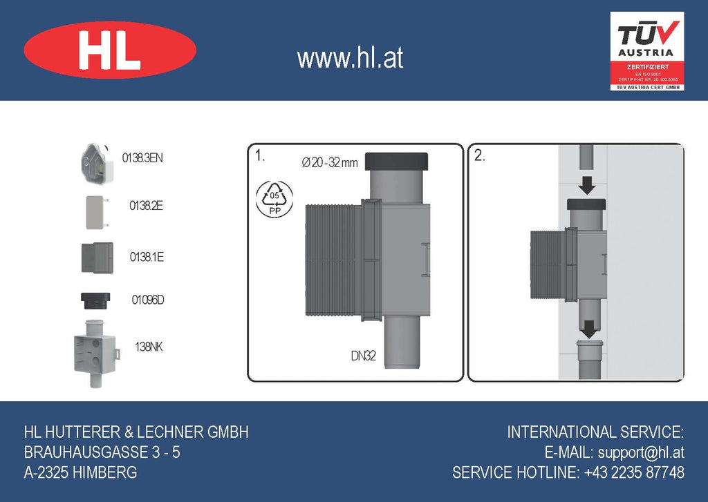 Kondensat-UP-Siphon HL138 DN32 für Klimageräte